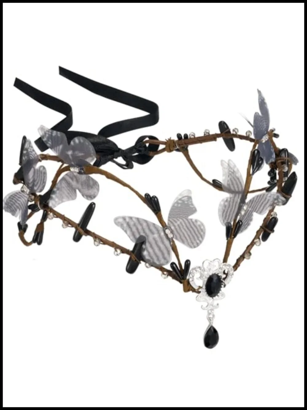 Handmade Butterfly Fairy Crown Elf Headpiece Flower Headband with Crystal for